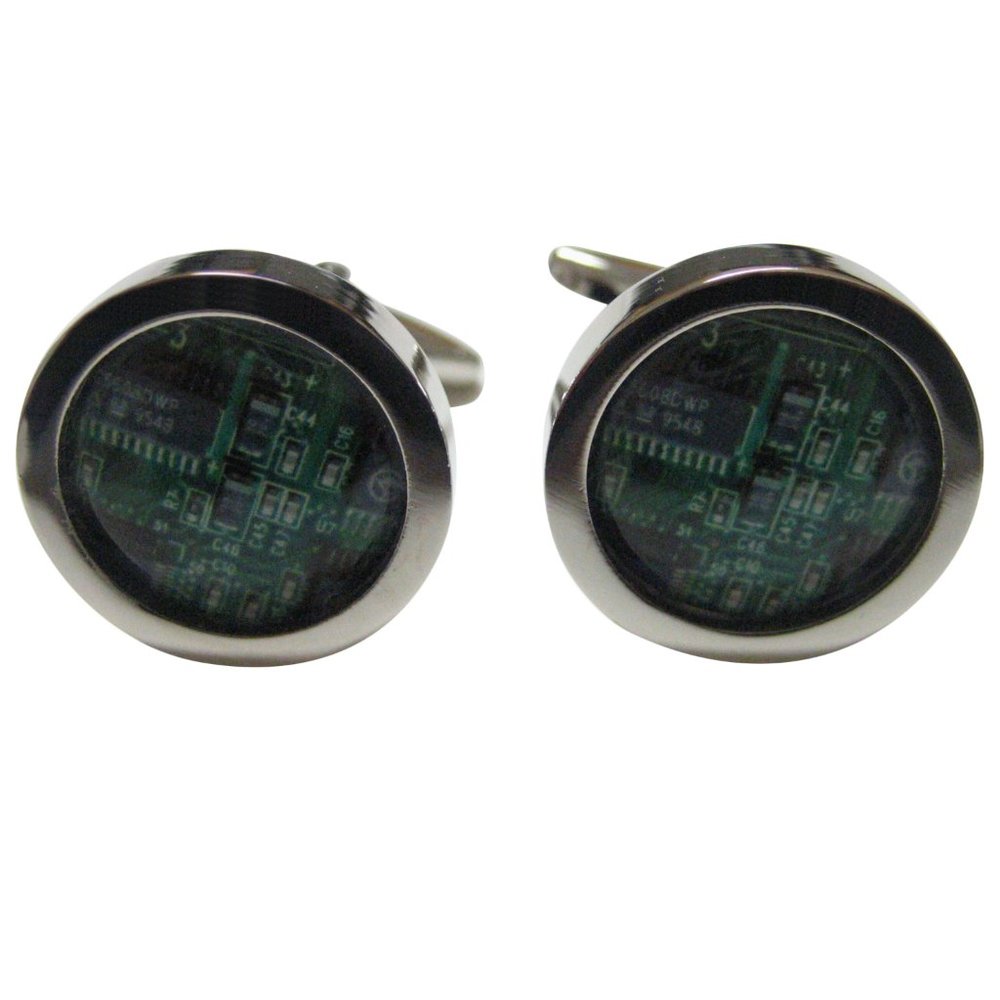 Round Computer Circuit Cufflinks - image 1